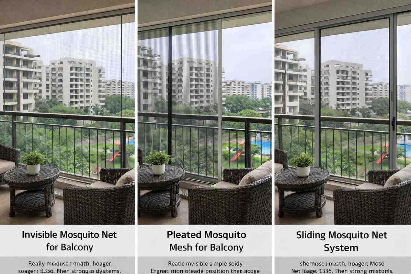 Types of Mosquito Nets for Balcony - Shows different net types