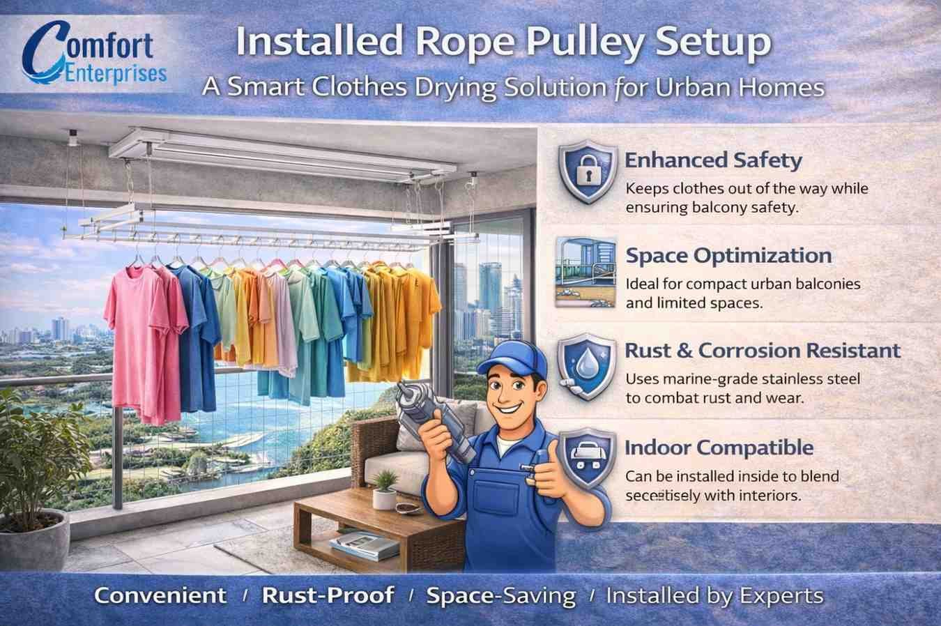 Installed Rope Pulley Setup: A Smart Clothes Drying Solution for Urban Homes
