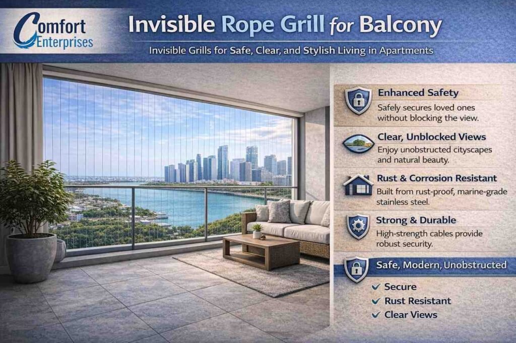 Invisible rope grill for balcony in Mumbai | Safety Grill Solutions 2026
