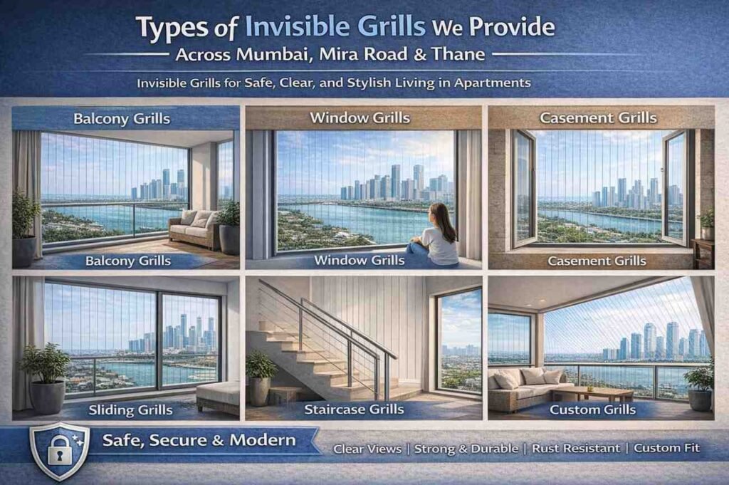 Types of Invisible Grills We Provide Across Mumbai, Mira Road & Thane